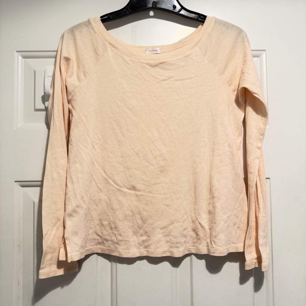 Cuyana Cream Pima Cotton open neck Long Sleeve Top Size Small 23089